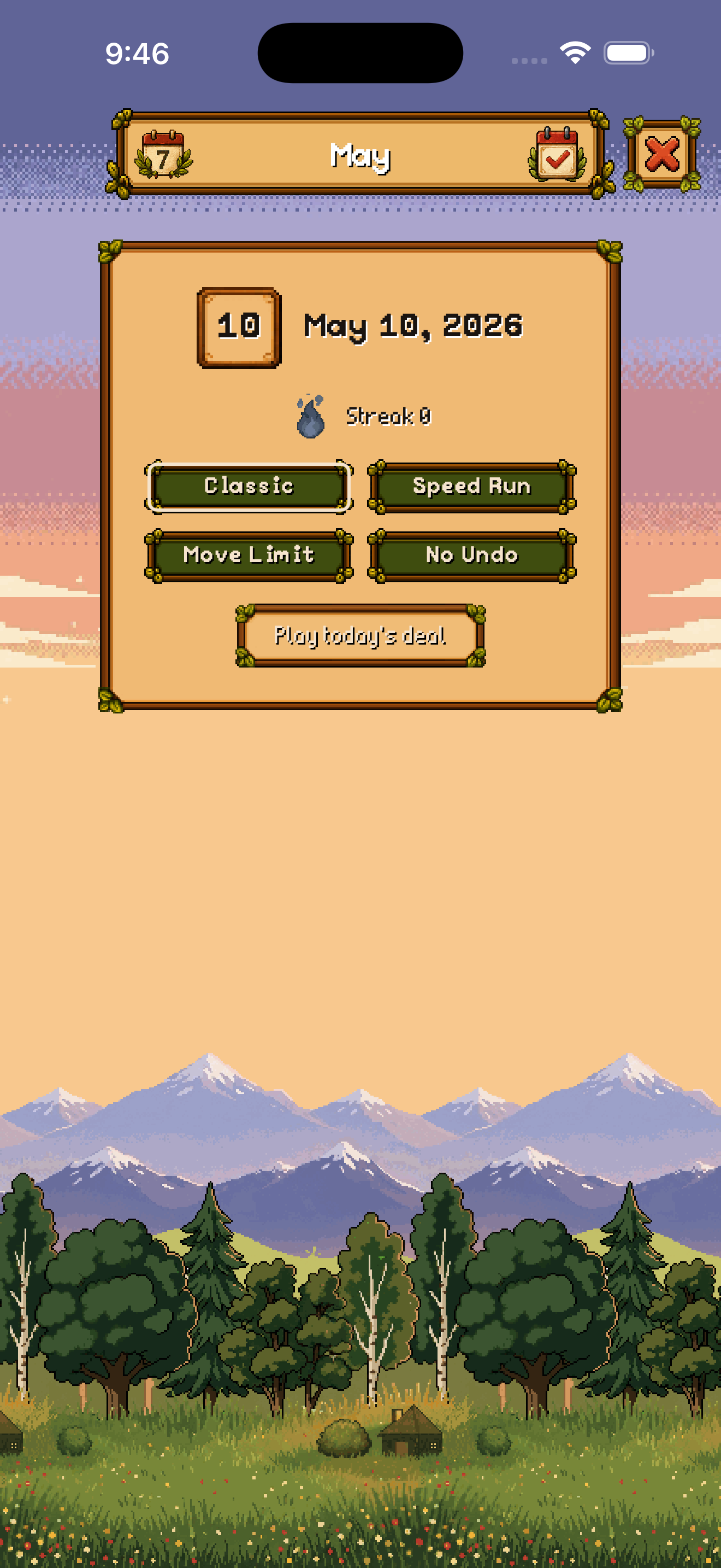 Solitaire Nook — daily challenge screen